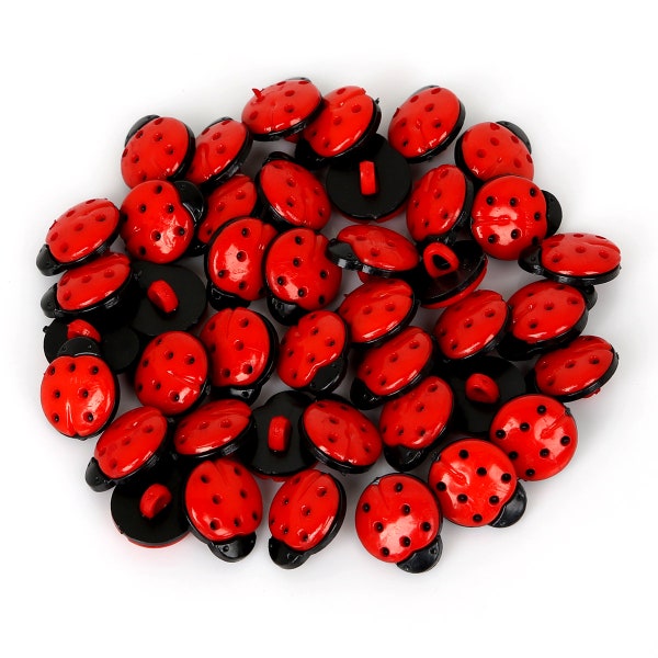 50 boutons red lady bug shank - 13x15x8mm - boutons lady bug - boutons insectes