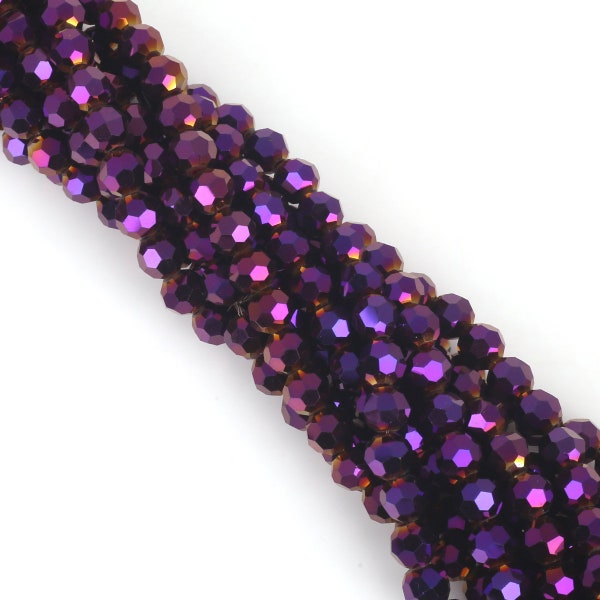 100pcs - Purple Glass Crystal Metallic Spinel Beads, Natural Quartz Round Faceted Beads, 6mm