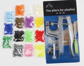 15 COLORS Glossy Snap Fasteners with Snap Pliers Set, Snap Button Kit, T5 12mm, Press Stud, Baby Children Snaps Popper, 10 Sets/Color