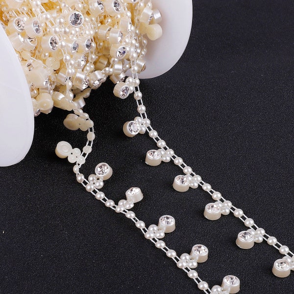 1.4cm Strass Pearl Trim Ivory Chain, String of Pearls, Strand of Pearls, Faux Pearls, Decorative Trim, Scrapbooking Trim, 2 Mètres