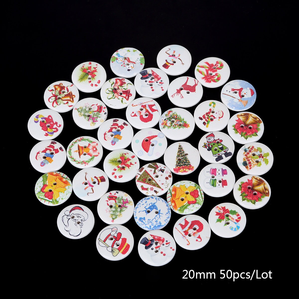 50PCS Christmas Wooden Buttons 20mm Two Hole Mix Christmas Etsy