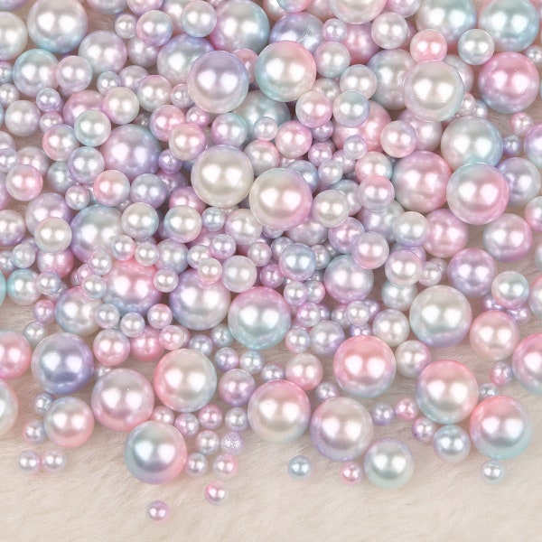 250 pcs Pastel Pearl Beads, Ombre Pastel Caviar Pearls, Round Faux Smooth ABS Pearls Beads, No Hole Filler Beads For Cage Pendant