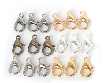 Bulk 100 Alloy Lobster Clasps 10mm 12mm 14mm 16mm Lobster Clasp Jewelry Clasps, Metal Clasps Necklace Supplies - Gold Silver Bronze Black