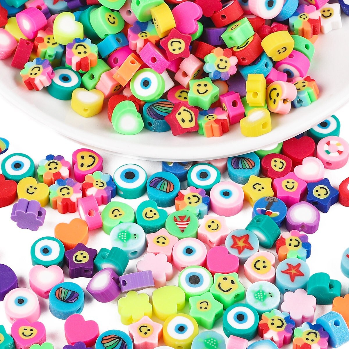 4600pcs Polymer Clay Beads for Bracelets Making Kit Crafts for Girls Ages 8-12  Beads for Jewelry Making With Charms Kit Smiley Face Beads 