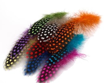 50 Mix Polka Dot Feathers, Guinea Hen Polka Dot Plumage Feathers, 5-12cm