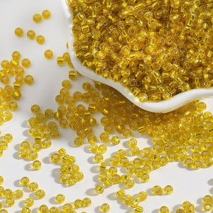 12/0 8/0 6/0 Perle di semi di Rondelle Gialle 2mm 3mm 4mm - Perle di Semi di Vetro Giallo Foderate Argento - Rocailles Gialle - Perle di Semi Gialli