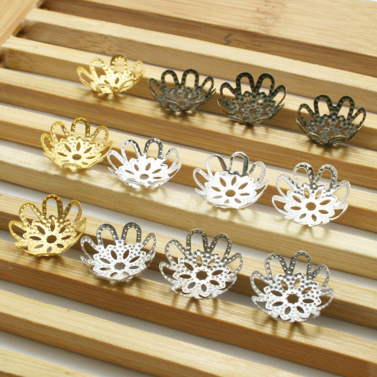 Flower Shape Beaded Accessory Patch in Silver