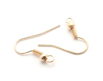 200 Pcs KC Gold Earring Hooks with Ball, Raw Steel Ear Wires, Coil French Hooks, Earring Component Findings, Bulk Wholesale