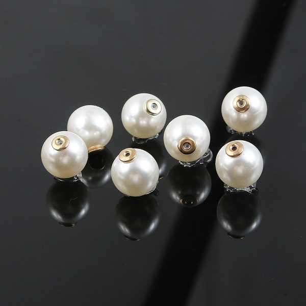 10PCS Ivory Pearl Bronze Earring Back 8MM 10MM 12MM - Faux Pearl Earring Backs - Clutch Built in Pearl Backs Diy Earring Findings