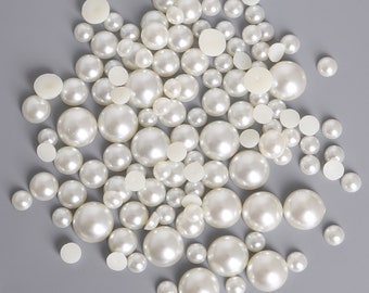 12 TAILLES Ivoire Flatback Half Round Pearls for Embellishments - 1.5mm 2mm 2.5mm 3mm 4mm 5mm 6mm 7mm 8mm 10mm 12mm 14mm