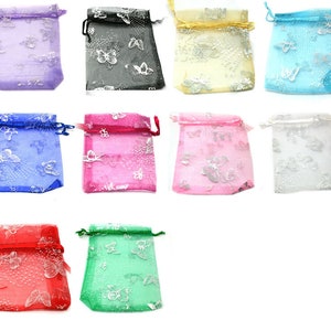 10 Butterfly Design Organza Gift Bags 7x9cm 9x12cm image 2