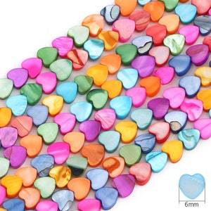 Contas de arco-íris Heishi de coração de concha natural, concha multicolorida, contas de arco-íris Heishi, corações de arco-íris, coração Heishi, conchas de coração, fio de 15"