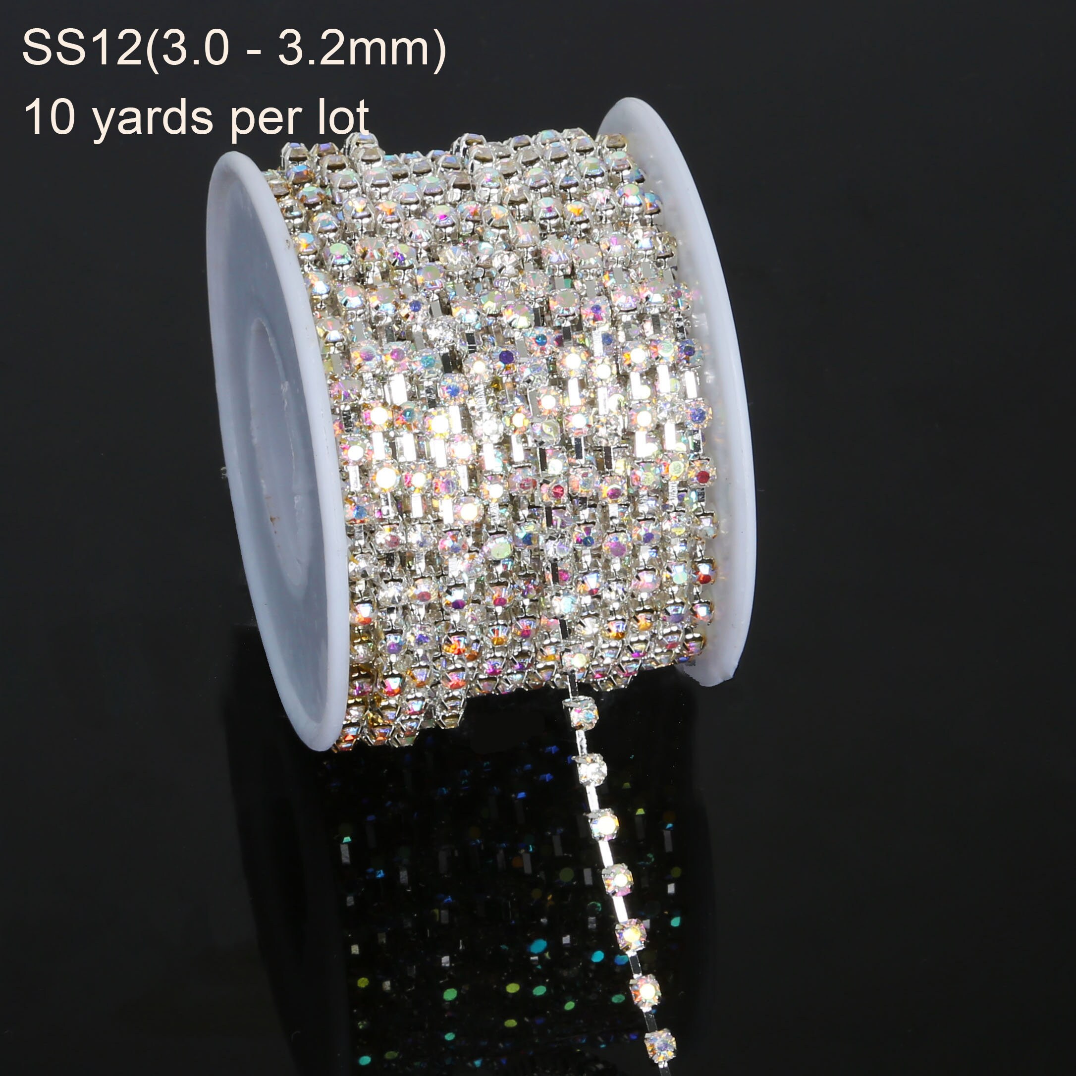 AB Rainbow Rhinestones Silver Chain (180cm)