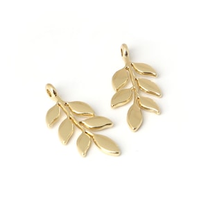 10pcs Gold Leaf Charm - Plant Charm - Gold Leaves Charm - Gold Pendant - 11x24mm