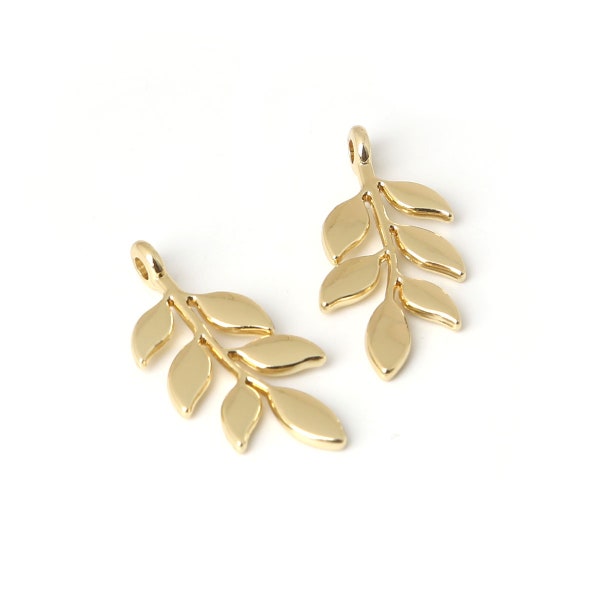 10pcs Gold Leaf Charm - Charme végétaux - Charme feuilles d’or - Pendentif or - 11x24mm