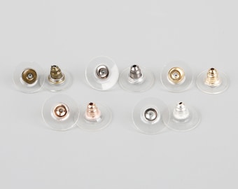 50 stuks clear plastic oorbel backs oorbel noten oorpost stoppers - goud, rose goud, zilver, koper, zwart - 11mmx6mm