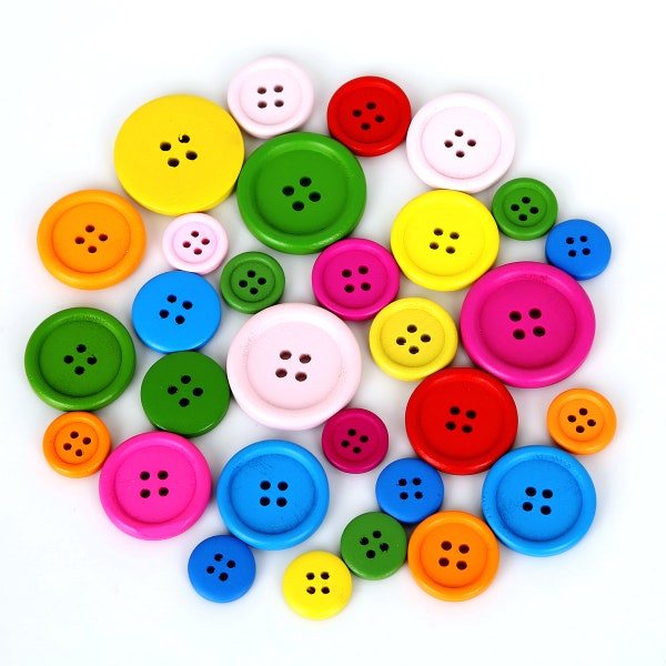 15-30mm Taille mixte Bois Assortiment Boutons ronds - Résine ronde Boutons à quatre trous DIY Couture Enfants Boutons faits à la main 15mm 20mm 25mm 30mm