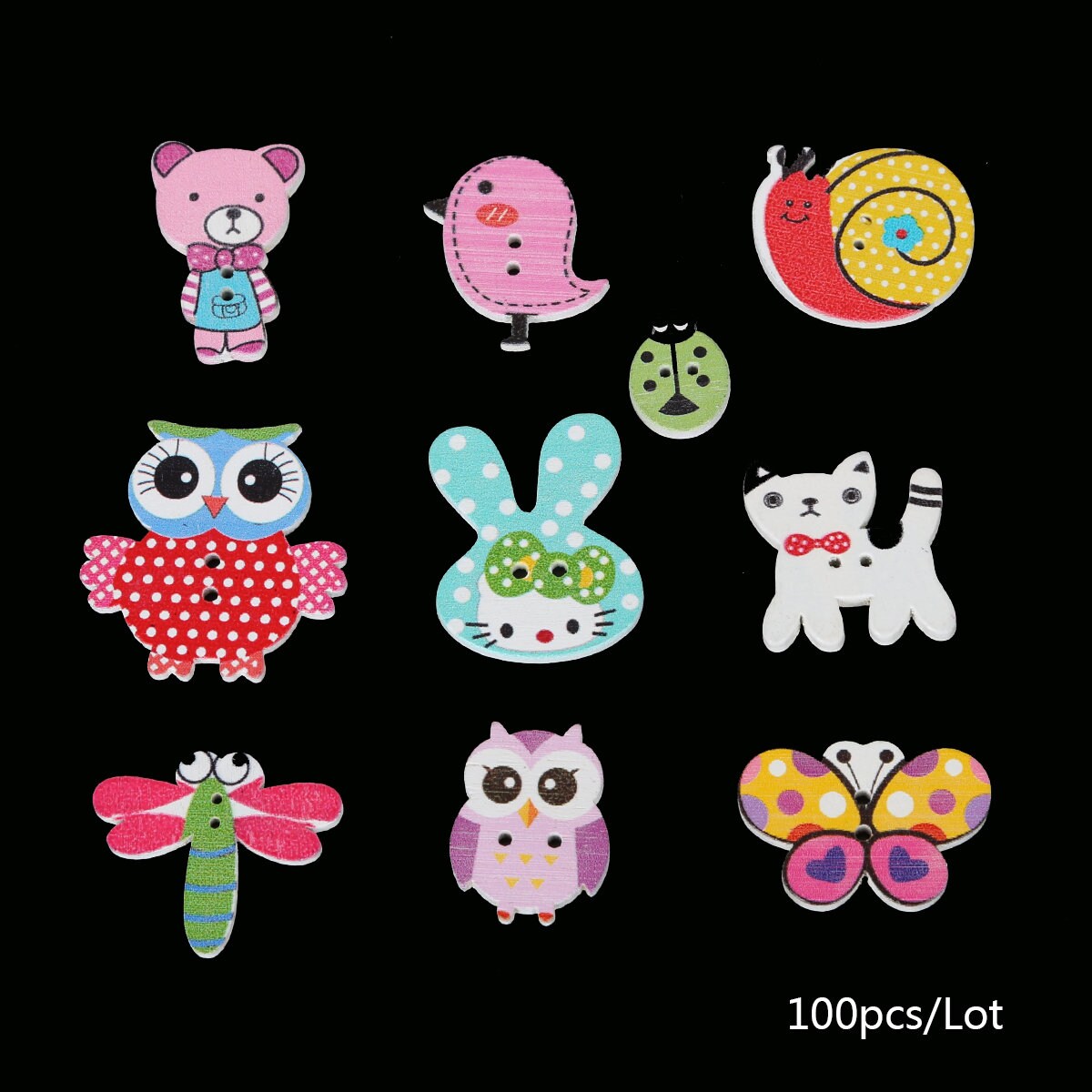 100pcs - Animal Theme Wooden Buttons - Two Hole Mix Animal Buttons ...