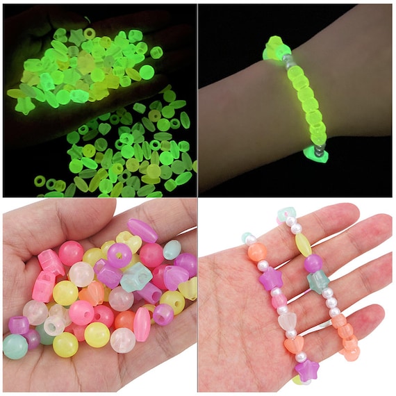 Glow in the Dark Beads Different Shapes Acrylic Beads Star Beads Heart Beads  Rocaille Beads Oval Beads Round Beads 