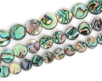 Natürliche Abalone Muschel flache Runde Perlen, 10mm 12mm 15mm, 15" Strang