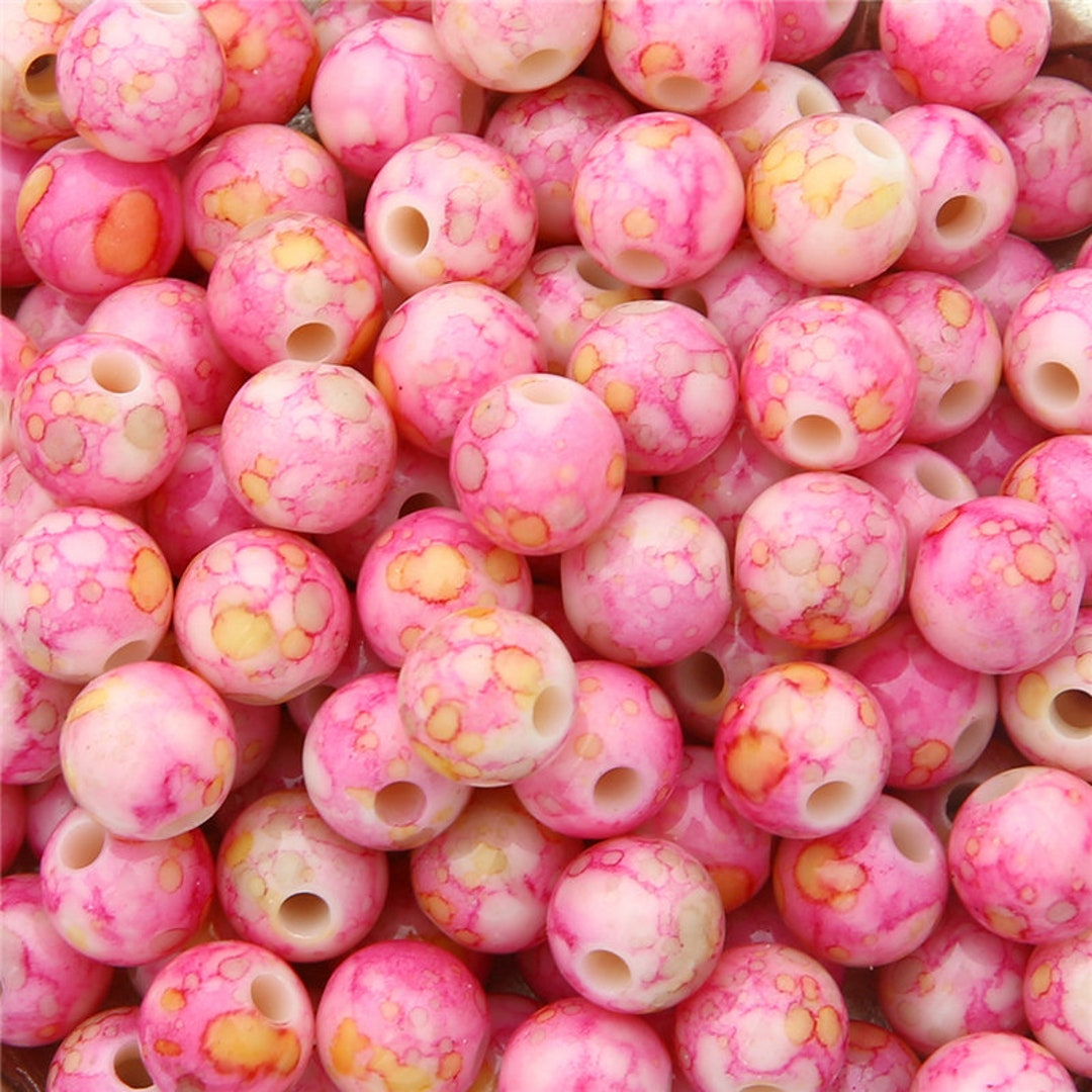 Pink Mottled Round Beads 8mm 10mm 12mm Acrylic Pink Marbled Etsy