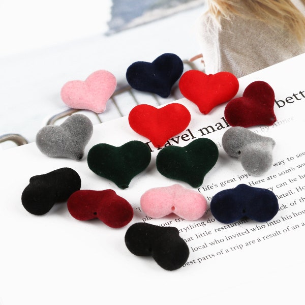 10pcs 23mm Flocked Acrylic Heart Beads - Velvet Heart Charms - Flocked Beads - Fuzzy Heart Beads