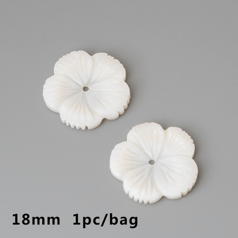 Top Drilled Carved Flower Charms 1pc White Mother of Pearl Shell Flowers 18mm Hole Size 2.8mm