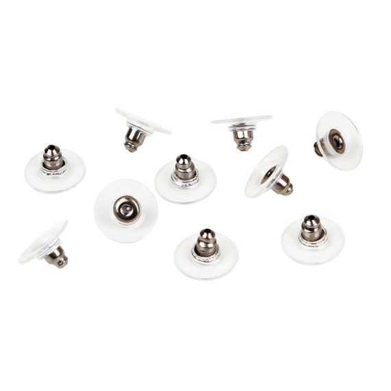 50 Pcs Clear Plastic Gun Metal Earring Backs Earring Nuts Ear Post Stoppers  - 11mmx6mm