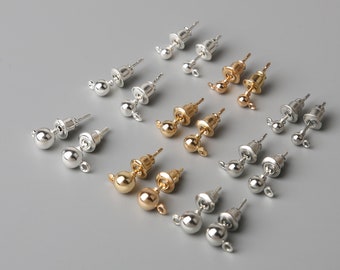 50 pcs Ball Earring Post Studs with Loop, Choose from 3 Colors and Sizes, 14-15 mm