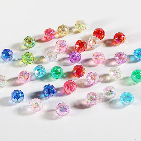 AB Transparent Mixed Faceted Acrylic Beads Iridescent Beads - Round Clear Gumball Bubblegum Glitter Beads - 6mm 8mm 10mm