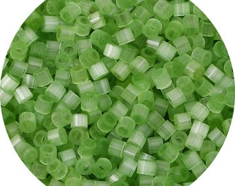 2.5mm Green Cat Eye Tube Seed Beads - Candy Color Glass Tube Seed Beads - Cylinder Tube Shape Bead - Cat Eye - 1mm Hole Size - 740 Pieces