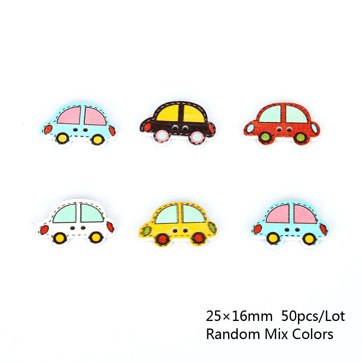50pcs - Car Theme Wooden Buttons - Two Hole Mix Car Buttons - Car ...