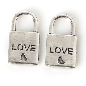7pcs - Silver Love Padlock Pendant Charms, Lock Pendants, Lock Charms, 20x11mm
