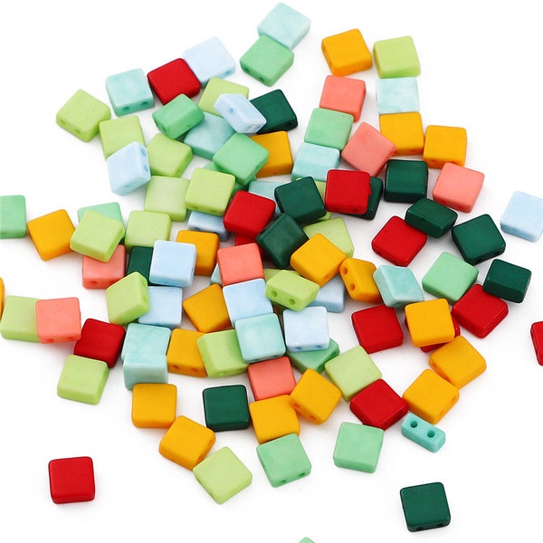 Rainbow Bar Two Hole Flat Beads 9x9mm - 1mm Hole - Rainbow Bar Beads - Brick Beads - Lego Block - Lego Connectors - Spacer Beads - 100 pcs