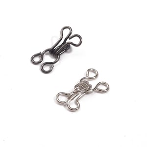 24 Pairs of Hook and Eye Clasps for Dresses, Shirts and Bras. Available in Black and Silver in Five Sizes, Hook Eye Closure