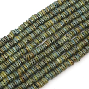 8mm Olive Green Natural Shell Heishi Beads, Olive Beads, Olive Shell, Olive Heishi, 180-190 pieces, 15" Strand