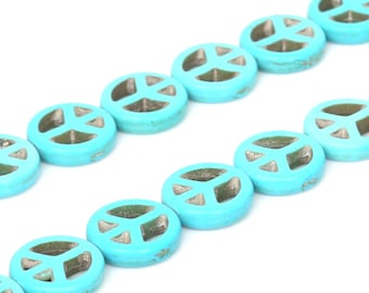 15mm Turquoise Peace Sign Beads, Peace Pendants, Peace Symbol, Howlite Stone Beads, 27pcs