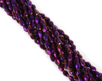 Purple Plated Crystal Prism Beads - Purple Red Teardrop Beads - Purple Red Briolettes - Purple Glass Beads - 6mm 7mm