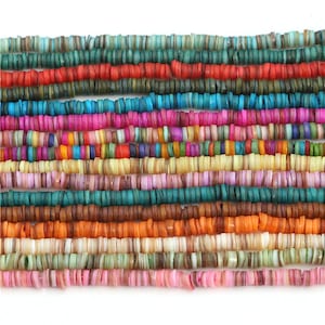 8mm Natural Shell Heishi Beads 16 Different Color Choices, Pink Blue Green Rainbow Orange Yellow Multi Color, 180-190 pieces, 15 Strand image 6
