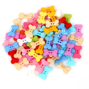 50pcs Mixed Bone Buttons 18x10mm / Rainbow Bone 2 Holes Plastic Buttons / Mix Color Dog Bone Sewing Buttons / Sew Through Buttons