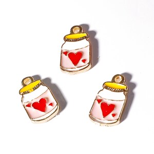 6pcs Heart Jar Charms, Heart Jar Enamel Charm, Heart Jar Pendant, Heart Jar Earrings, Heart Jar Necklace, 9x16mm image 2