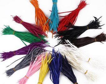 50 pcs Long Fascinator Feathers - Stripped Biot Feathers - Millinery Hats Trimmings Coloured - 15cm