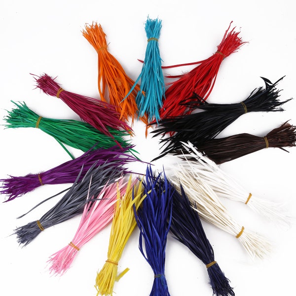 50 pcs Long Fascinator Feathers - Stripped Biot Feathers - Millinery Hats Trimmings Coloured - 15cm