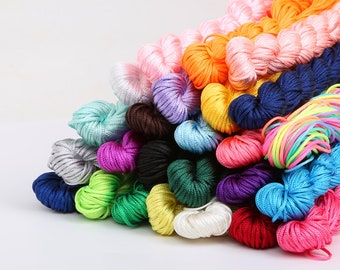 25 couleurs de 1mm Nylon Knot Silky Cord Rattail Satin Cord Thread String Macrame Shamballa Bracelet Tressé - 24m Roll