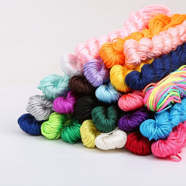 25 couleurs de 1mm Nylon Knot Silky Cord Rattail Satin Cord Thread String Macrame Shamballa Bracelet Tressé - 24m Roll