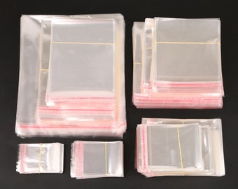 12 SIZES 200pcs Clear Self Adhesive Seal Plastic Bags - Transparent Resealable Cellophane OPP Packing Poly Bags