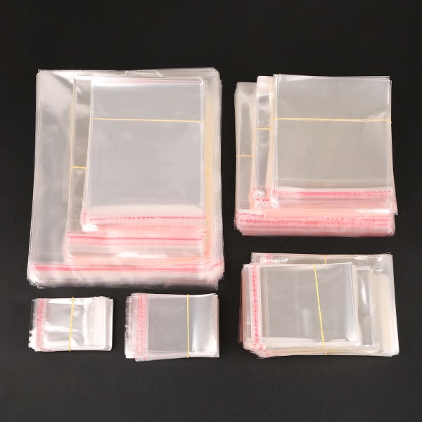 12 SIZES 200pcs Clear Self Adhesive Seal Plastic Bags - Transparent Resealable Cellophane OPP Packing Poly Bags