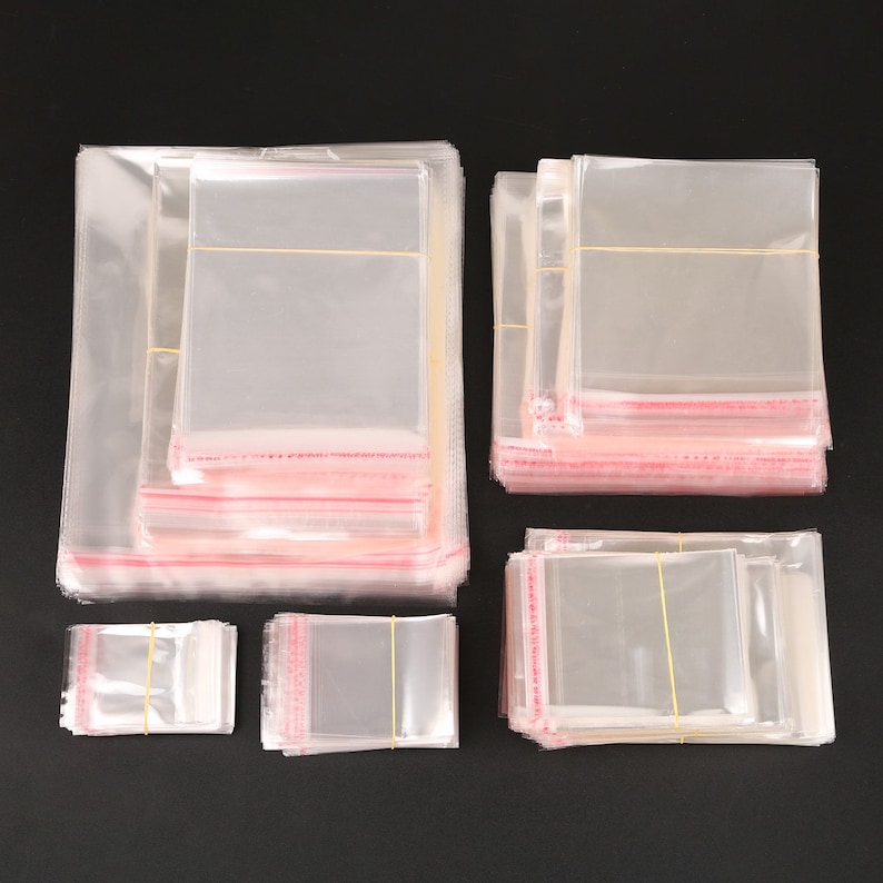 12 SIZES 200pcs Clear Self Adhesive Seal Plastic Bags Transparent Resealable Cellophane OPP Packing Poly Bags image 1