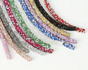 12 COLORS Crystal Rhinestone Tube Cord 7mm - Hollow Core Crystal Cord