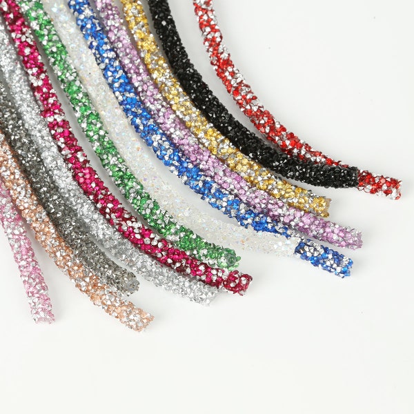 12 COLORS Crystal Rhinestone Tube Cord 7mm - Hollow Core Crystal Cord